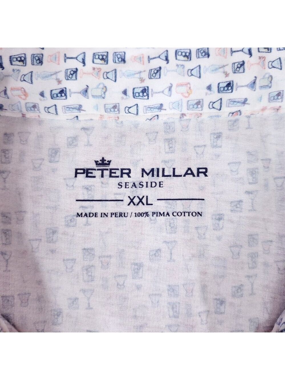 Peter Millar Seaside Mens XXL Sand Bar Aqua Cotton Polo Shirt Cocktail Martini - Picture 7 of 12